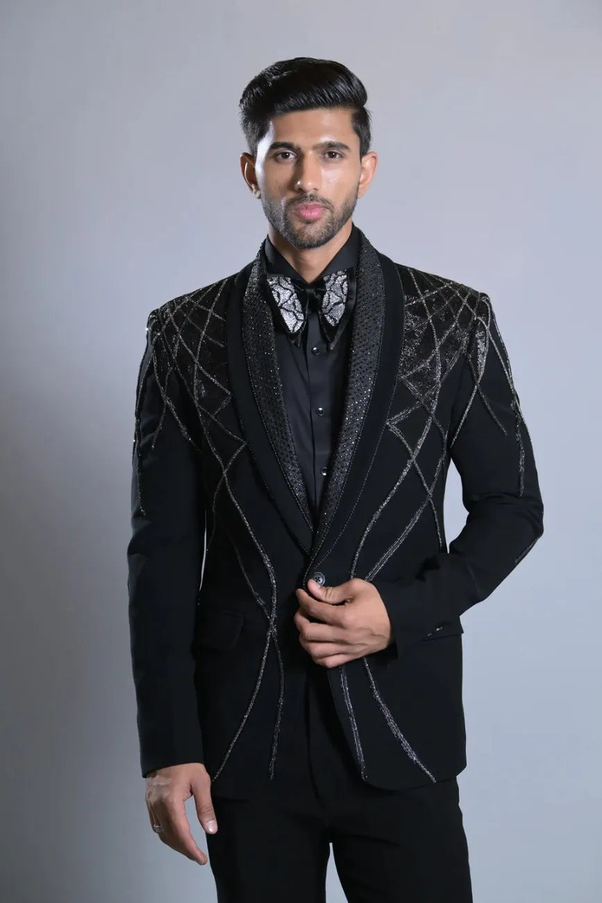 Designer Black Embroidered tuxedo