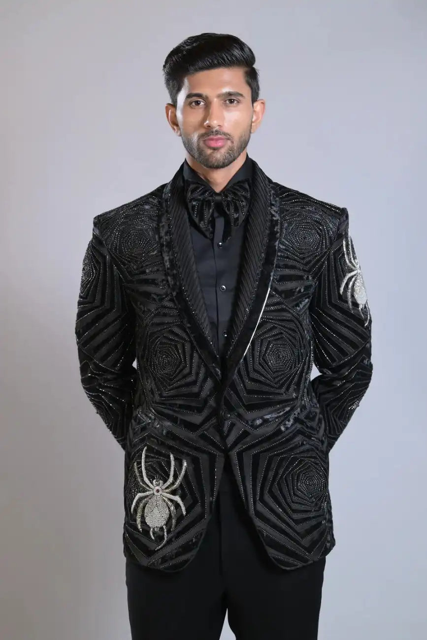 Black Spy web Embroidery Tuxedo