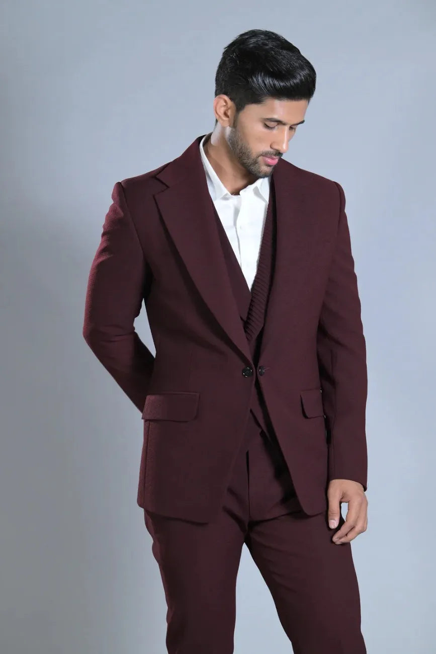 Maroon Formal Patch Pocket Blazer And Pant Set