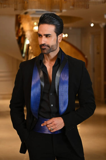 Black electric blue metallic lapel Tux