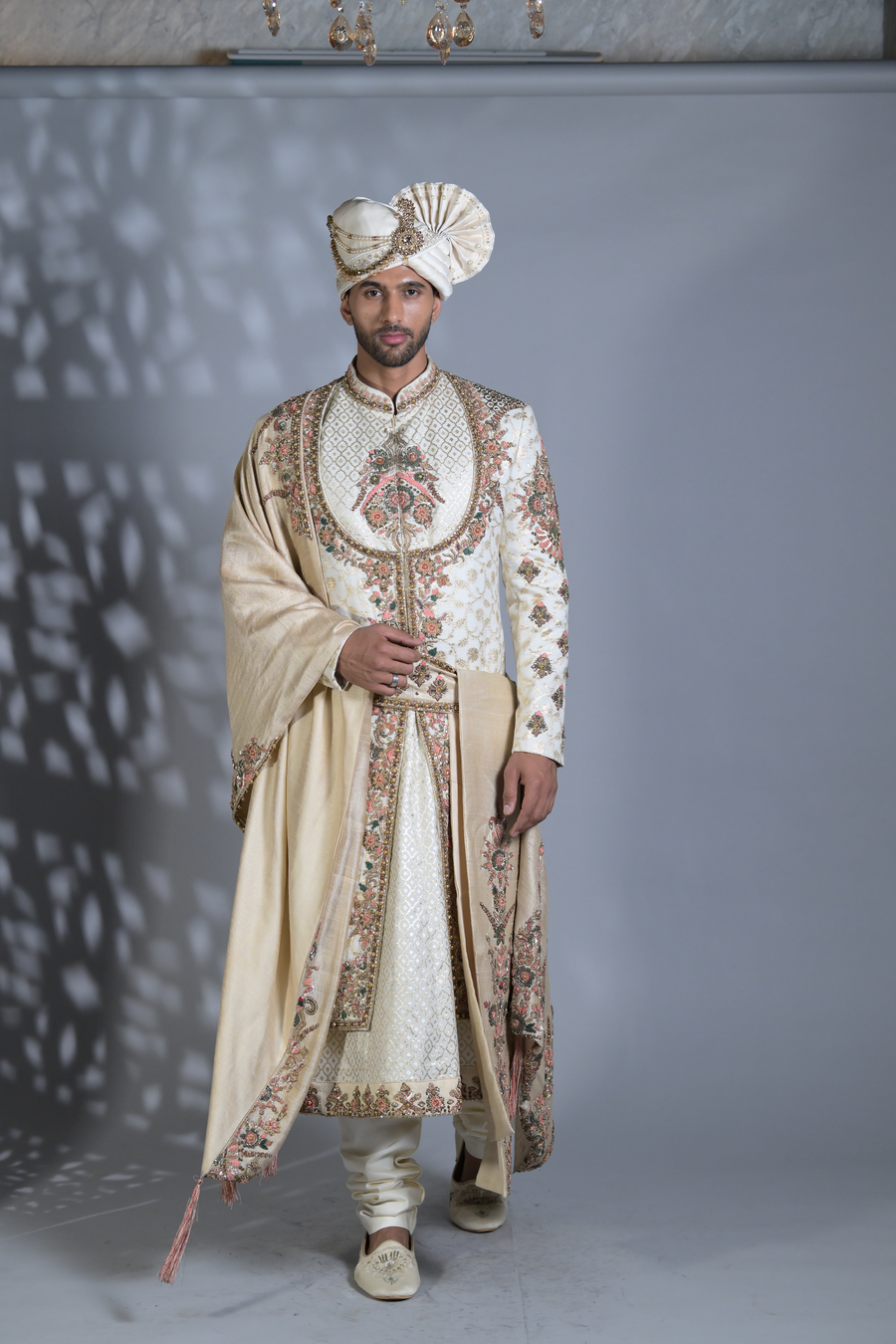 Designer French knots Zari work sherwani