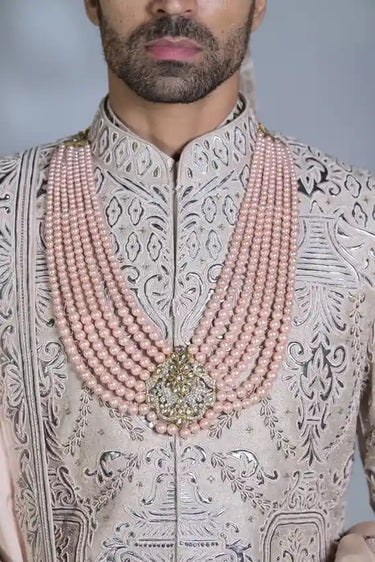 Designer Leather applique work sherwani set
