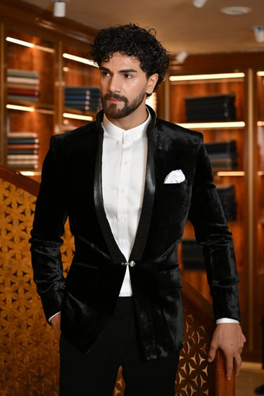 Black Velvet metallic necline Bandhgala