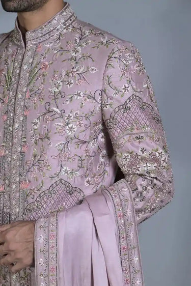 Designer Lilac Purple Silk Sherwani Set