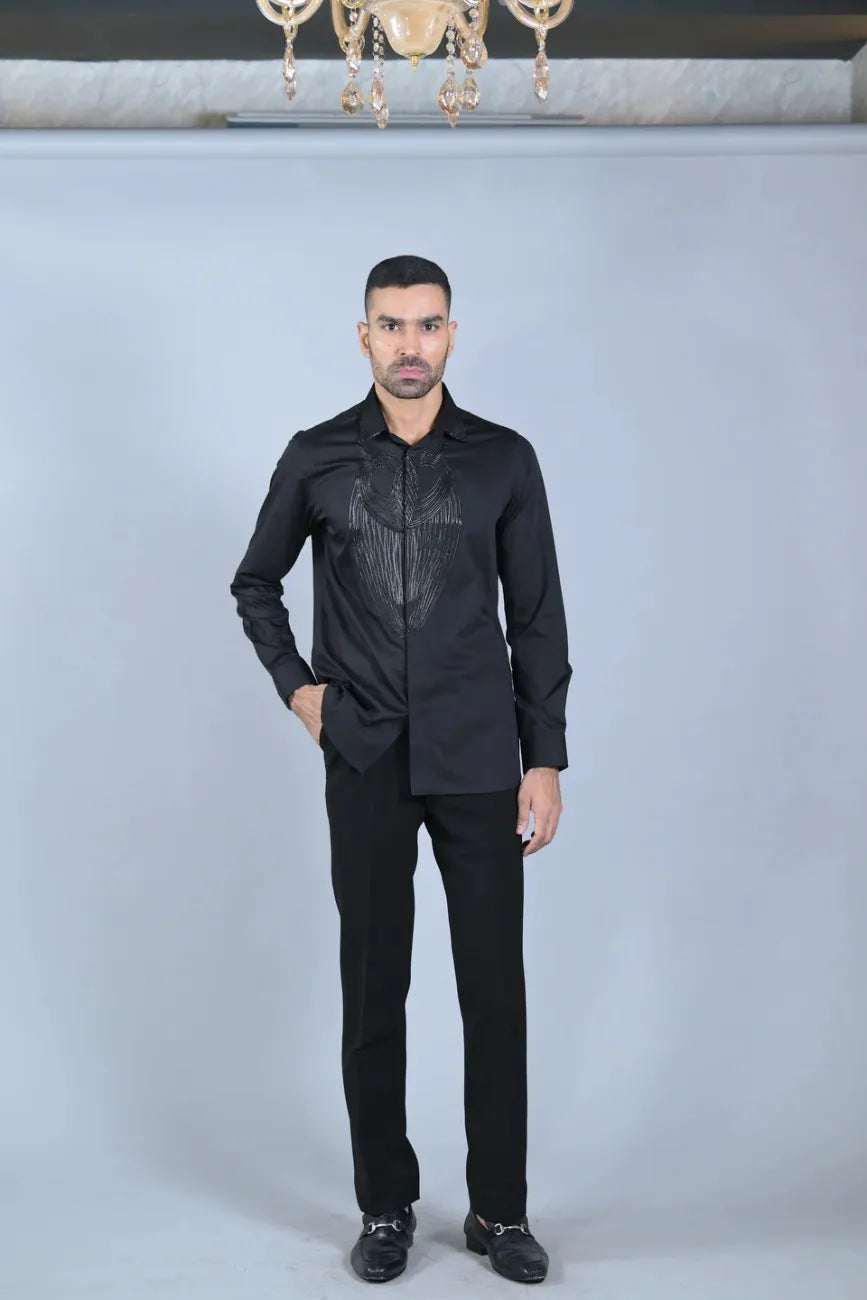Designer Black Full Sleeves Cotton Shirt