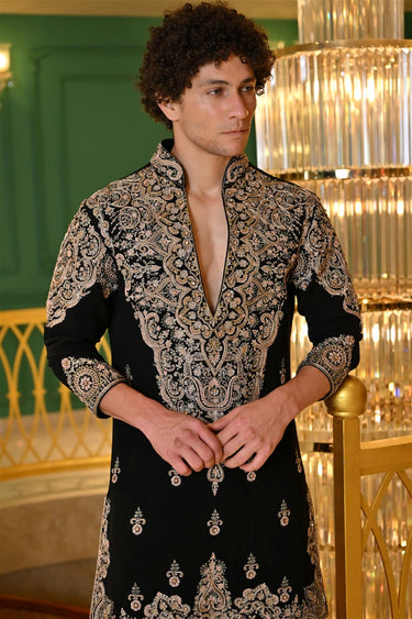 Black Italian Silk Butti Kurta