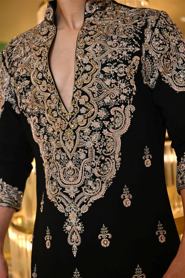 Black Italian Silk Butti Kurta