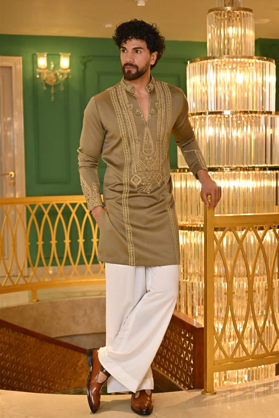 Moss Green Dori-Embroidered Kurta Set