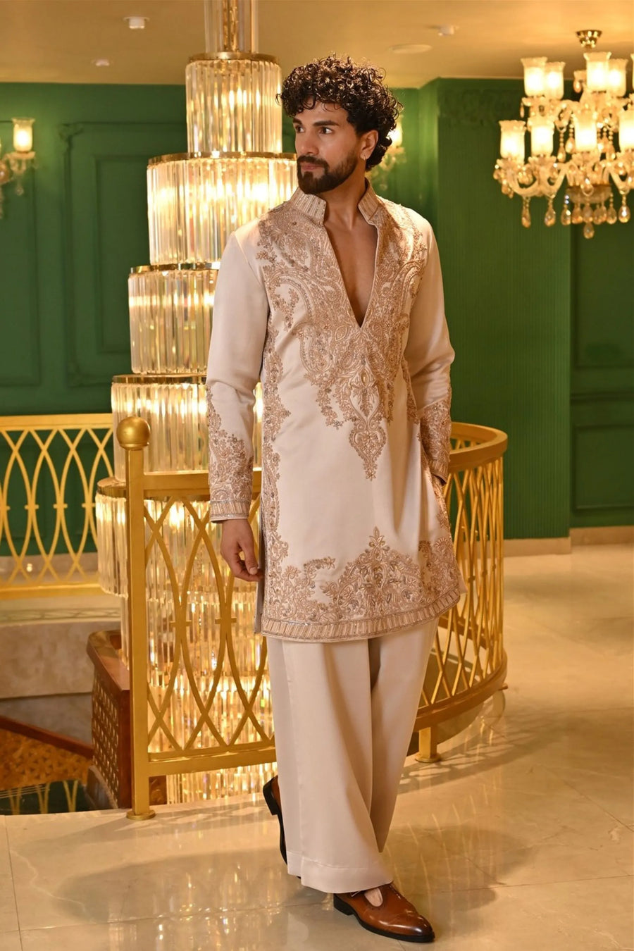Champagne Off-White Mughal Kurta Set