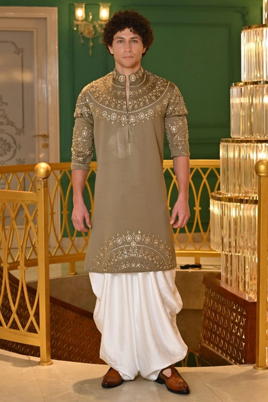 Moss Green Necklace Kurta Set