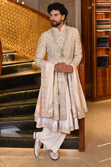 Mughal Heritage Anarkali Sherwani, kurta, pants, belt, stole