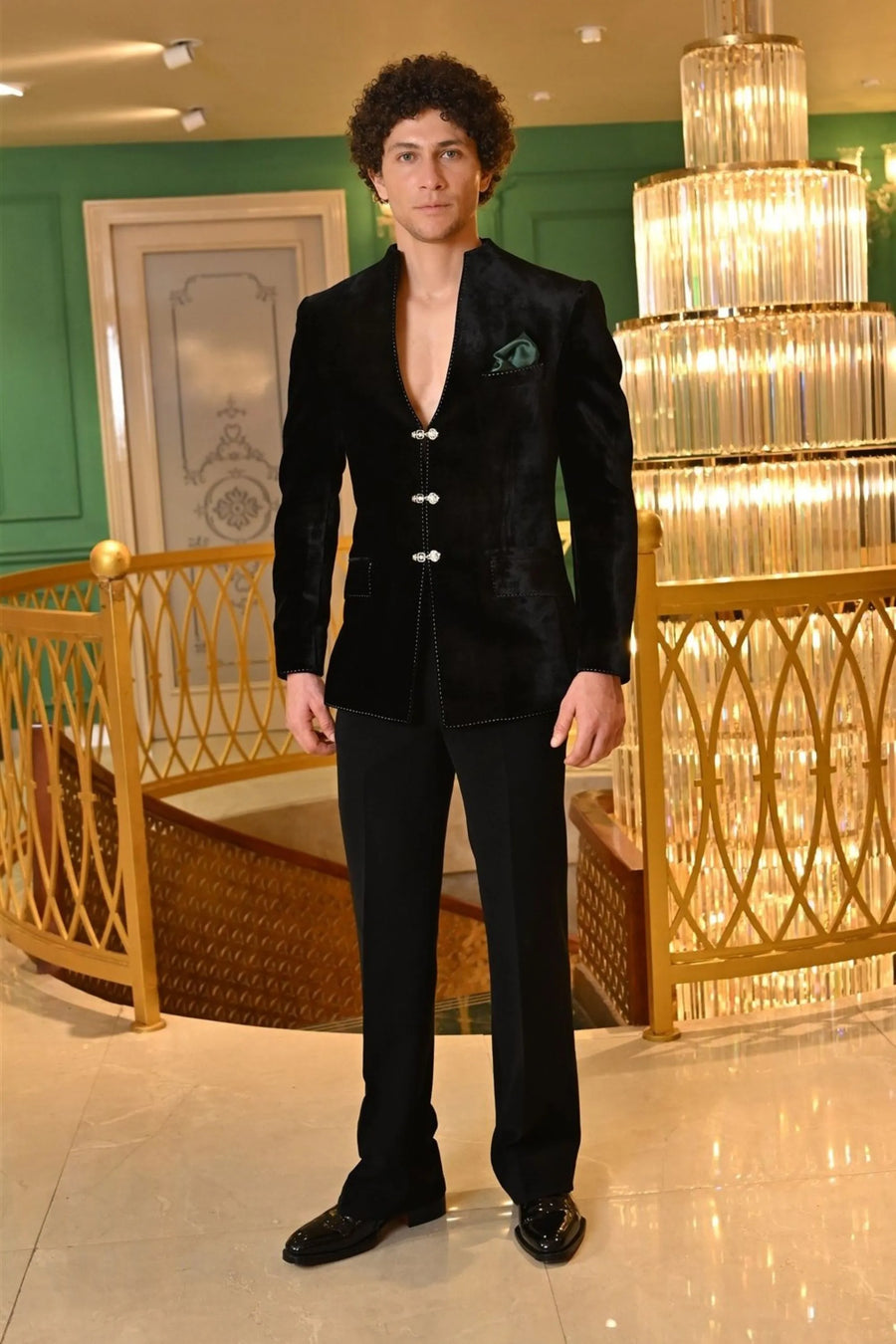 Black Velvet Clasp Bandhgala