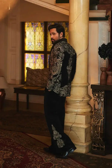 Opulent Gold black Velvet tuxedo worn by Emraan Hashmi.