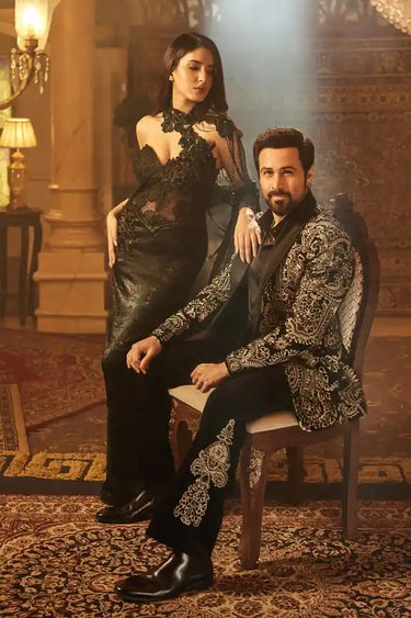 Opulent Gold black Velvet tuxedo worn by Emraan Hashmi.