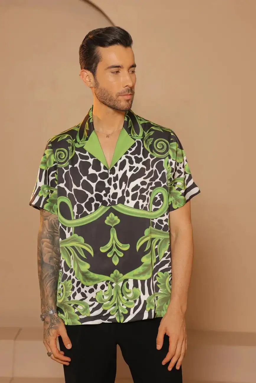 Multicolor Abstract Print Shirt in Double Shirting Satin