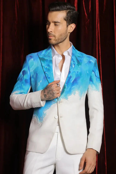 Ivory blue flow tuxedo set