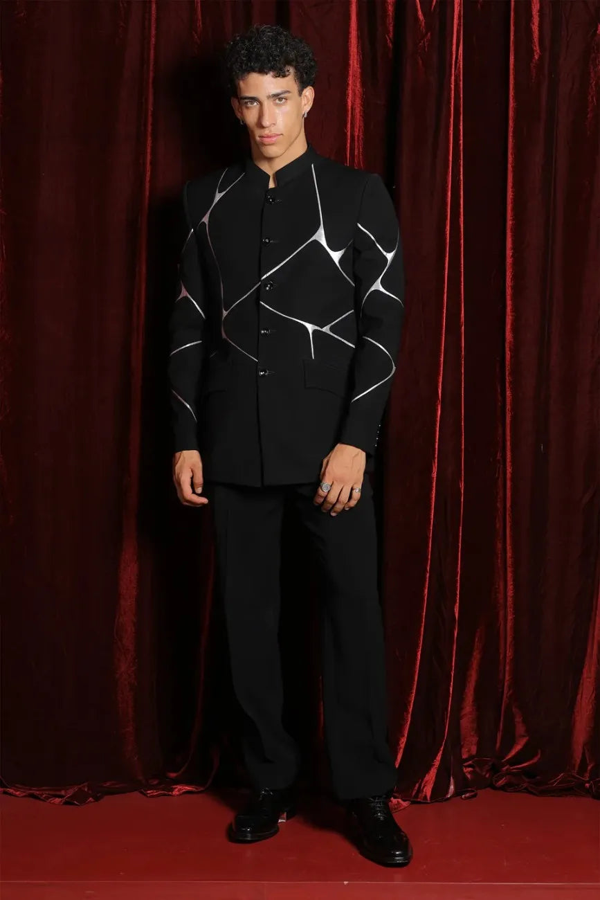 Black Shadow Line Bandhgala Set