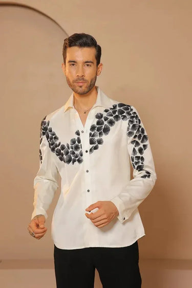 White Magna thread embroidered tapered fit shirt