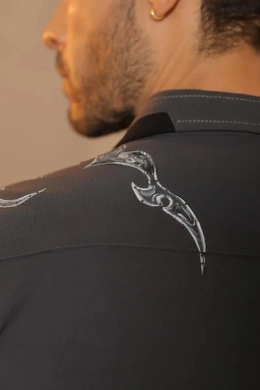 Gray Swarovski Embroidery Motif Shirt