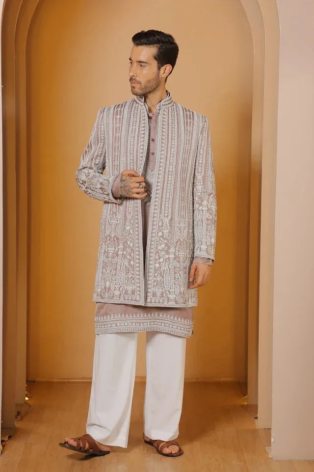 Blush brown lineage indowestern set