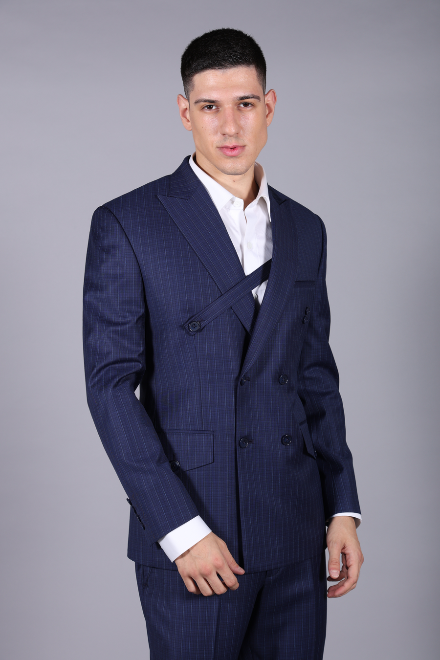 Designer Blue Fauble-breasted suit