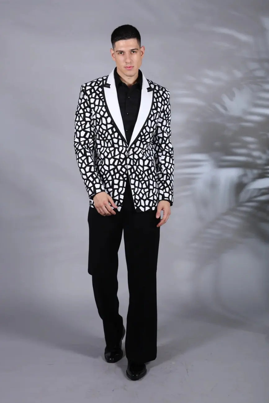 Black Full Sleeve Maze Printed Tuxedo