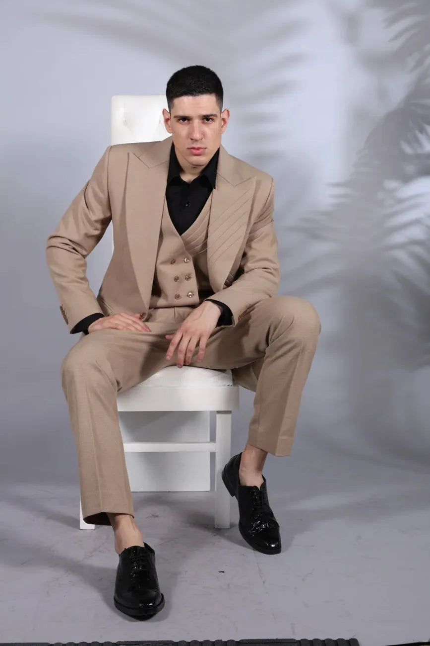 Designer Cream Full Sleeve Classic Suit