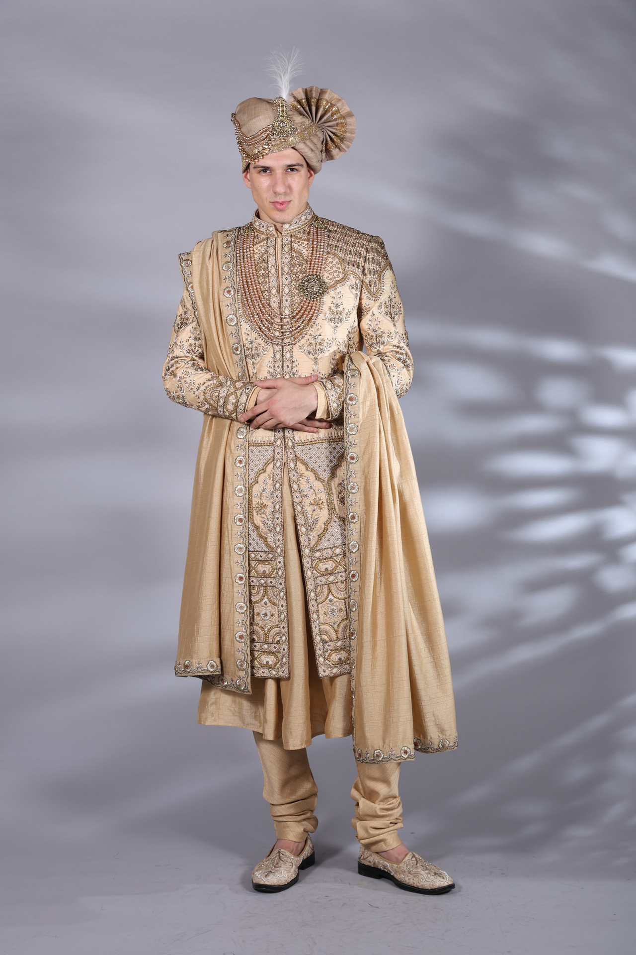 Designer Champagne Brown Sherwani Set