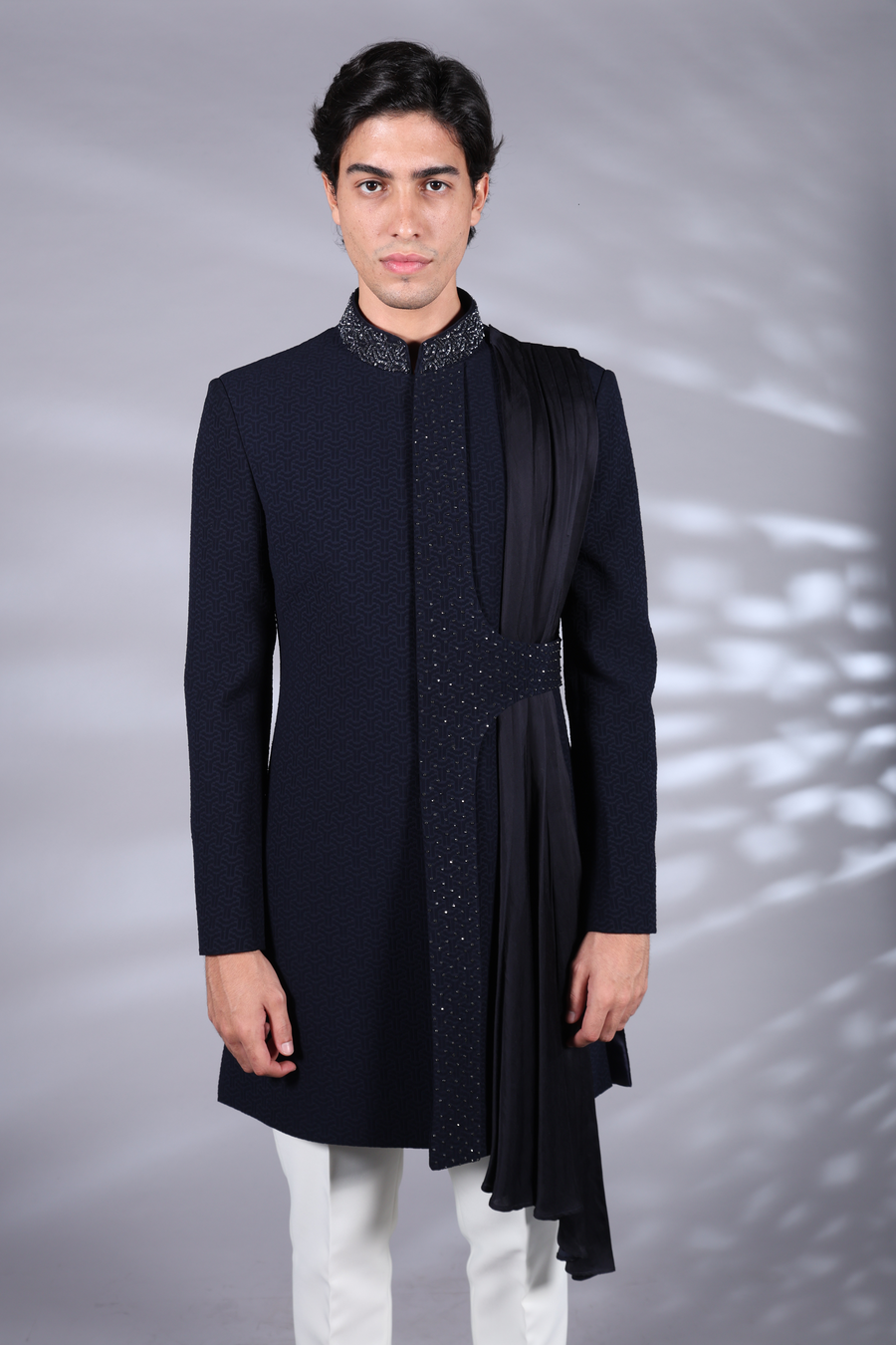 Designer Navy Blue Drape style indo-western