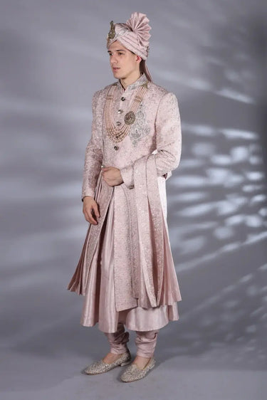 Designer Pink Sherwani Set with Anarkali Kurta