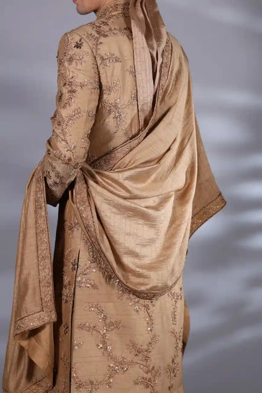 Designer Full Sleeve Golden Sherwani Set