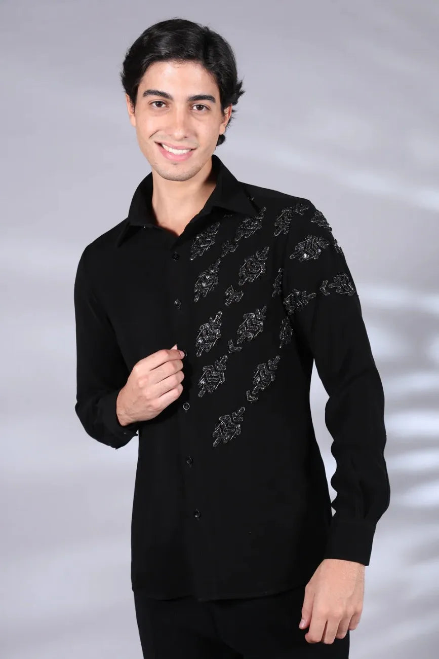 Designer Black Hand Embroidered Shirt