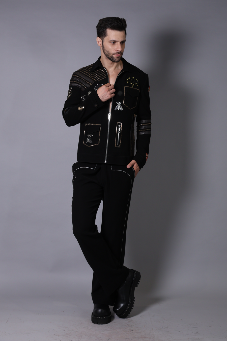 Silver Studs Dapper Black Jacket
