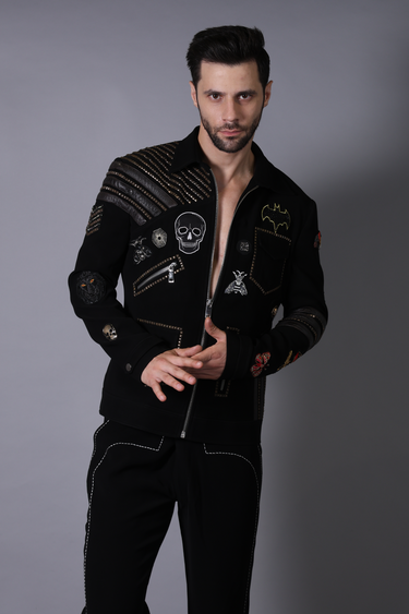 Silver Studs Dapper Black Jacket