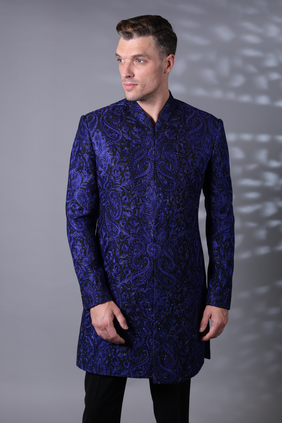 Royal blue fully embroided Indo western set