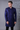 Royal blue fully embroided sherwani set. This set has been paired with black Japanese pants.