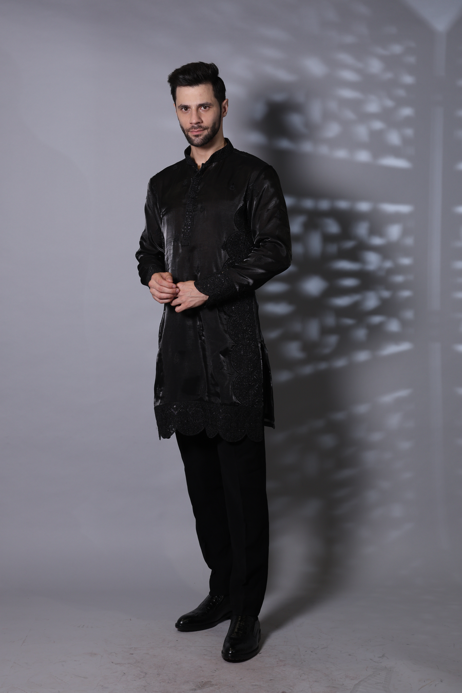 Black organza cut work kurta set