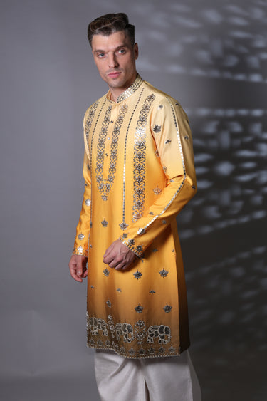 Yellow Leather applique work design