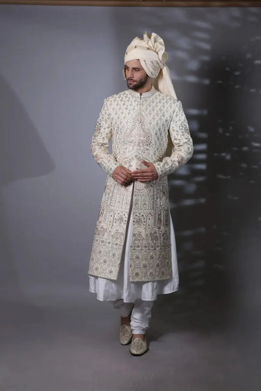 Ivory Designer Sherwani Embroidered Cutdana