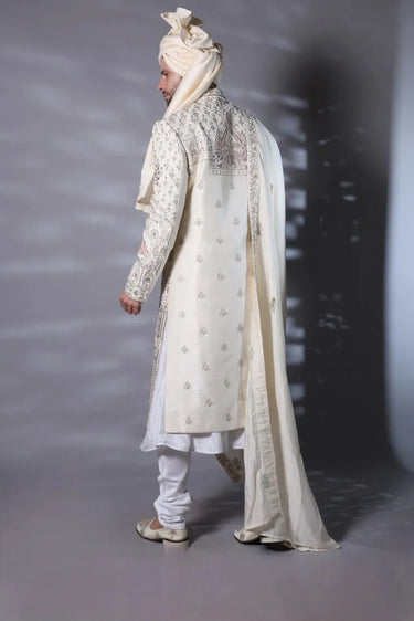 Ivory Designer Sherwani Embroidered Cutdana