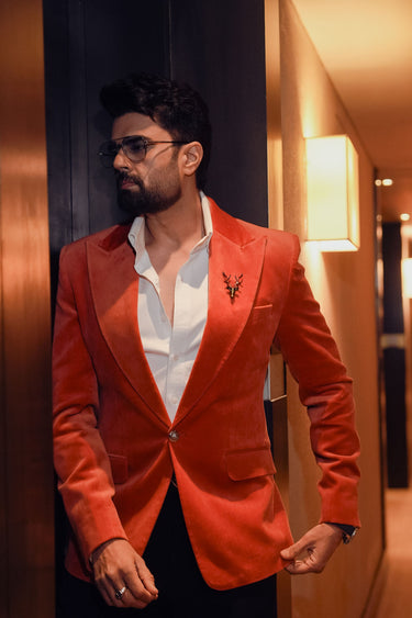 Manish Paul Style Rust Orange Blazer – Men’s Fashion - Bharat Reshma