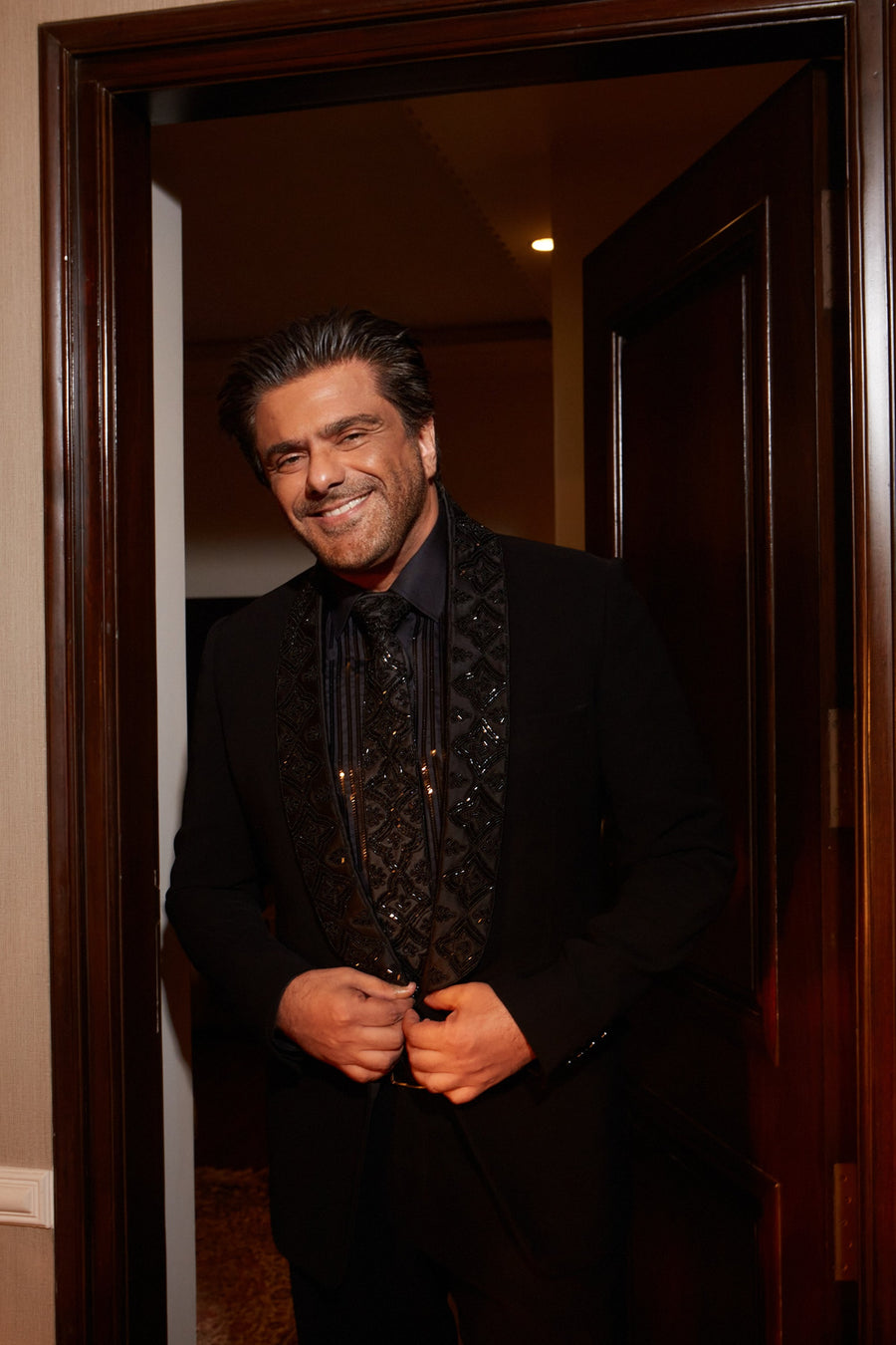 Samir Soni in Our Black Embroiderd Collar Tuxedo Set