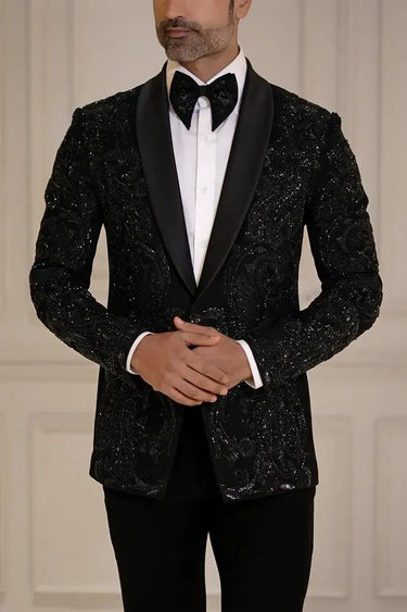 Black Tuxedo with Subtle Embroidered Elegance