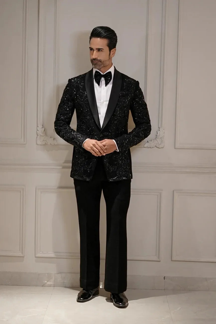 Black Tuxedo with Subtle Embroidered Elegance