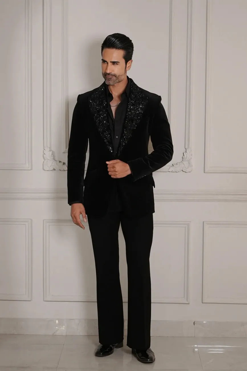 Velvet Tux with 3D Black Embroidery