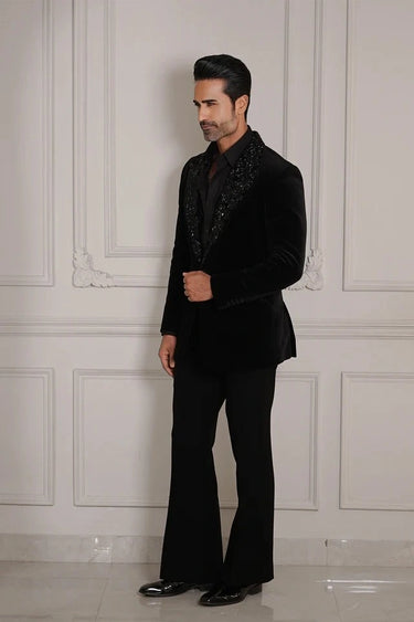 Velvet Tux with 3D Black Embroidery