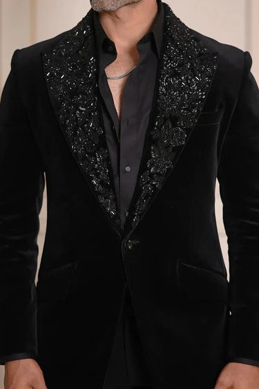 Velvet Tux with 3D Black Embroidery
