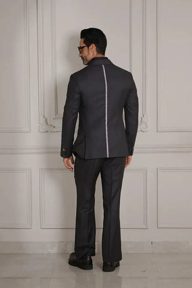 Modern Chain-Trimmed Gray Suit with Retro Flair