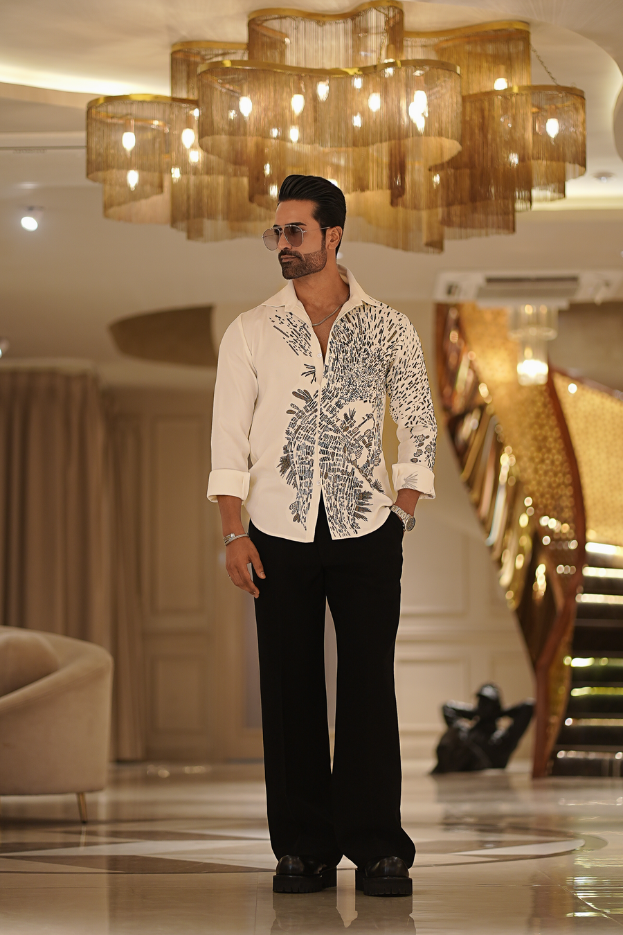 Ivory Abstract Embroidered Shirt