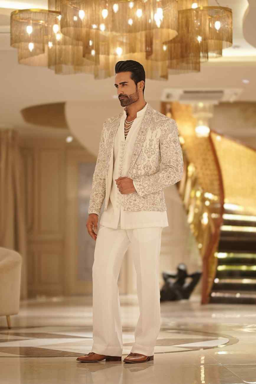 Ivory Embroidered Bandhgala Set
